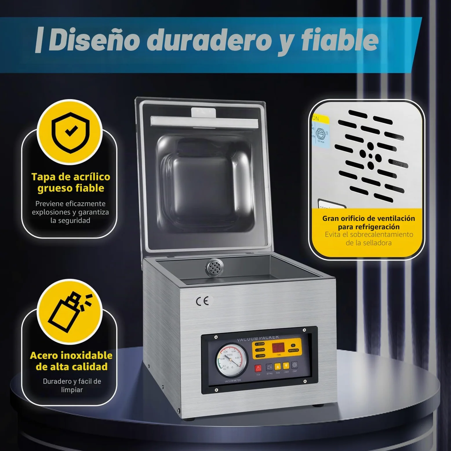 Envasadora al vacío de cámara de 220 V, 120 W, 5,5 litros/s, de acero inoxidable, para alimentos, 3 en 1, multifuncional, mesa profesional para alimentos secos y húmedos, OT-6313