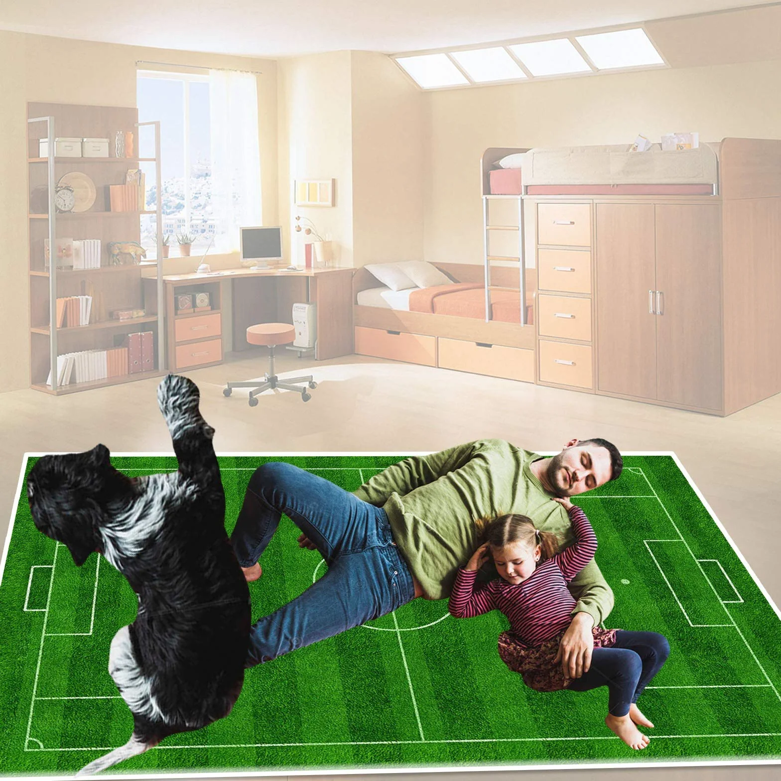 Alfombra de fútbol, Alfombra de Juego para niños y niñas (80 x 120 cm), Color Verde