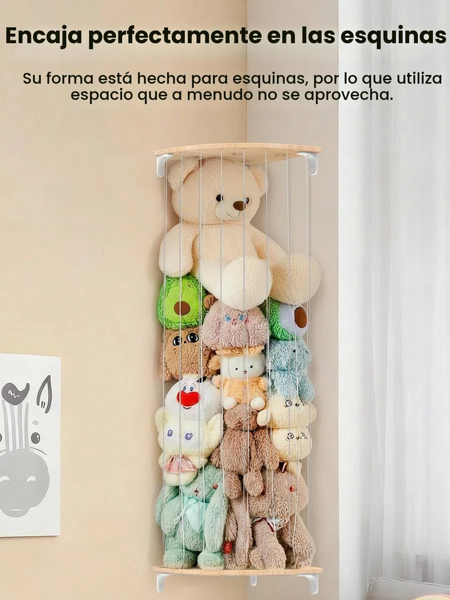 SUNMON Organizador Peluches de Pared Ajustable, Madera Maciza con Diseño de Estrellas, Estante Peluche Colgante, 111-180 cm de Altura, Almacenamiento Juguetes para Habitación Infantil