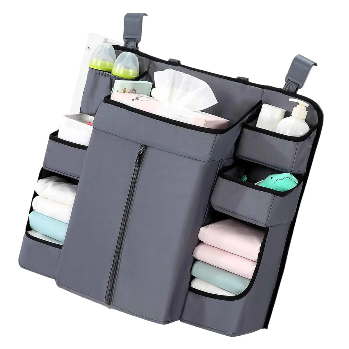 Bolsas de almacenamiento multifuncionales sostenibles para guardería, para pañales, ropa, juguetes, diseño colgante, fácil acceso, organizadores esenciales sostenibles para bebés