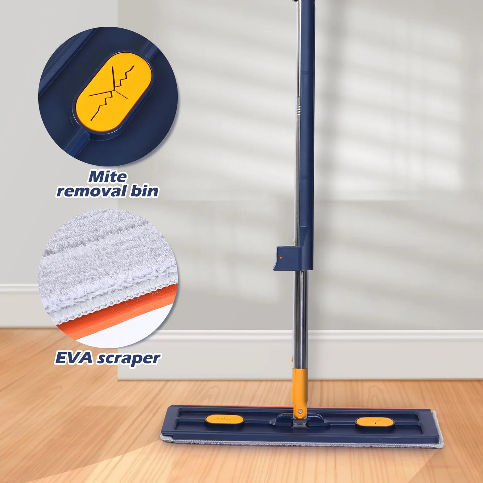 Genérico Mopa Plana Azul sin Lavado con Paños Fregona Multifuncional para Suelos Cabezal Grande y Absorbente para Limpieza Hogar
