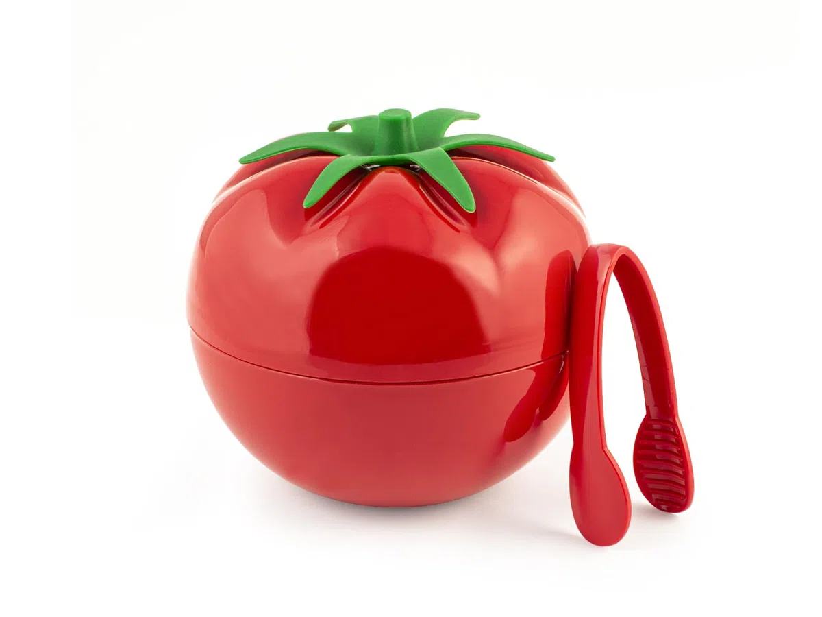 Home Cubo de Hielo Tomate de Polipropileno, Color Rojo, con Pinzas, 16 cm