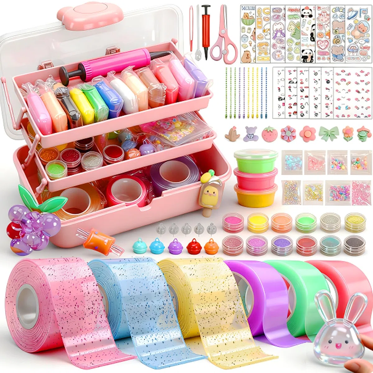 VICTERR Cinta Nano Tape Burbujas, 6 Piezas Nano Tape Bubble Kit de Manualidades Niños con Arcilla, Polvo de Purpurina, Pegatinas, Creativo Juego Niño Niña Regalos Cumpleaños Navidad