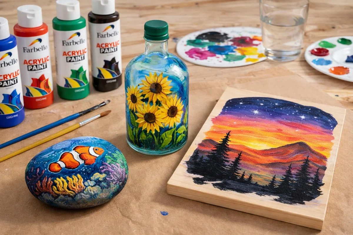 Juego de 12 pinturas acrílicas de 500 g de alta calidad para madera, piedra, lienzo, cartón para pintar, papel, tela, cuero, metal, pouring, multiusos, 12 x 500 g