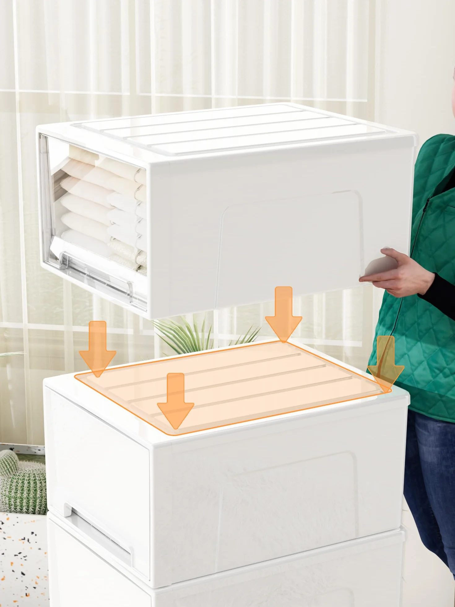 Cetomo 50L*3 Cajones de Almacenamiento de Plástico, Organizadores para Escritorio de Oficina, Caja de Almacenamiento, Torre Apilable para Cosméticos, PP, Resistente, Blanco, 50L-3 Unidades