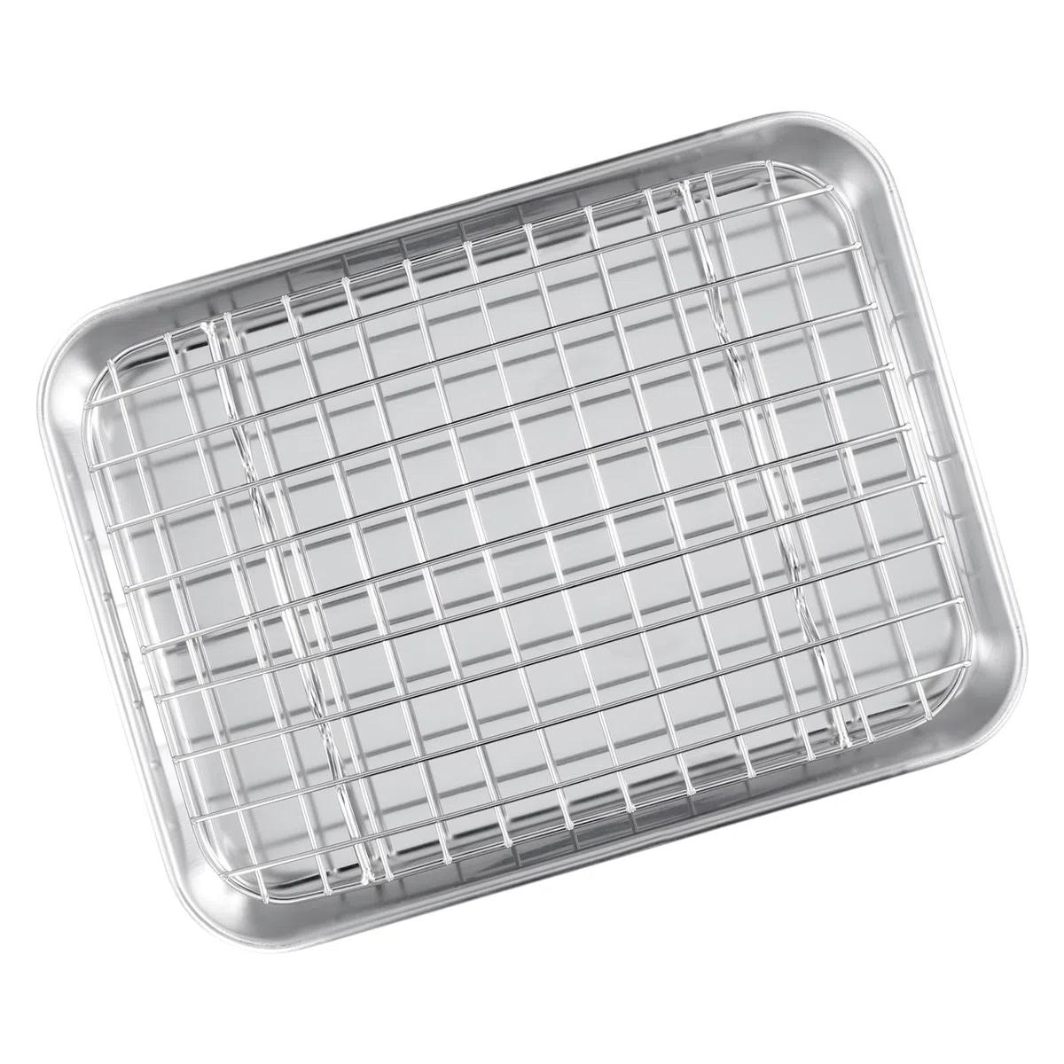 Juego de 4 bandejas de acero inoxidable con rejilla de enfriamiento, aptas para lavavajillas, de acero inoxidable, con rejilla, para hornear, asar, servir, 26,5 x 20,5 x 2,5 cm