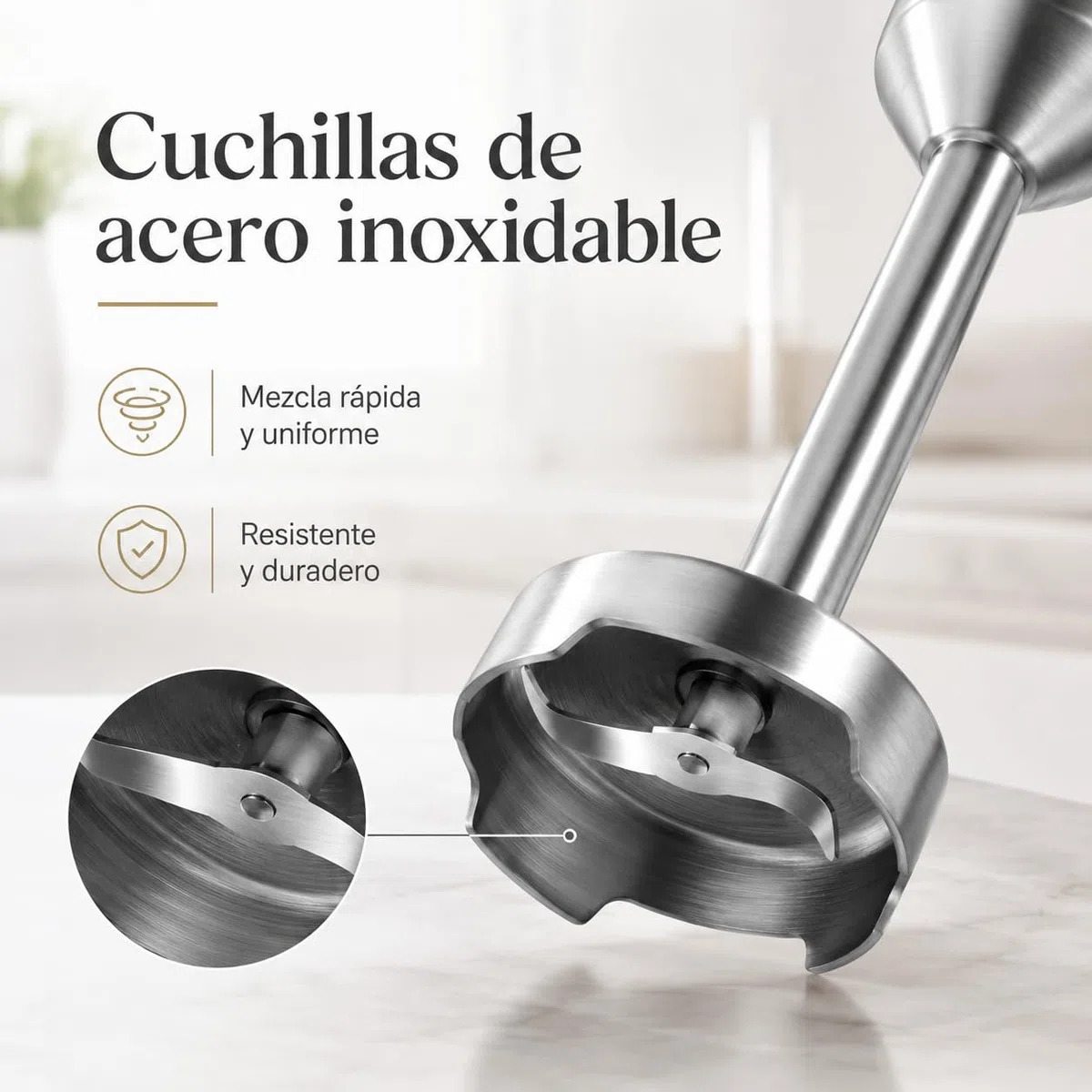 Batidora de Mano 1000W, Batidora Eléctrica con 2 Velocidades y Turbo, Pie Desmontable, Cuchillas de Acero Inoxidable, Diseño Ergonómico, Apta para Lavavajillas, Uso Diario para Sopas Purés y Salsa