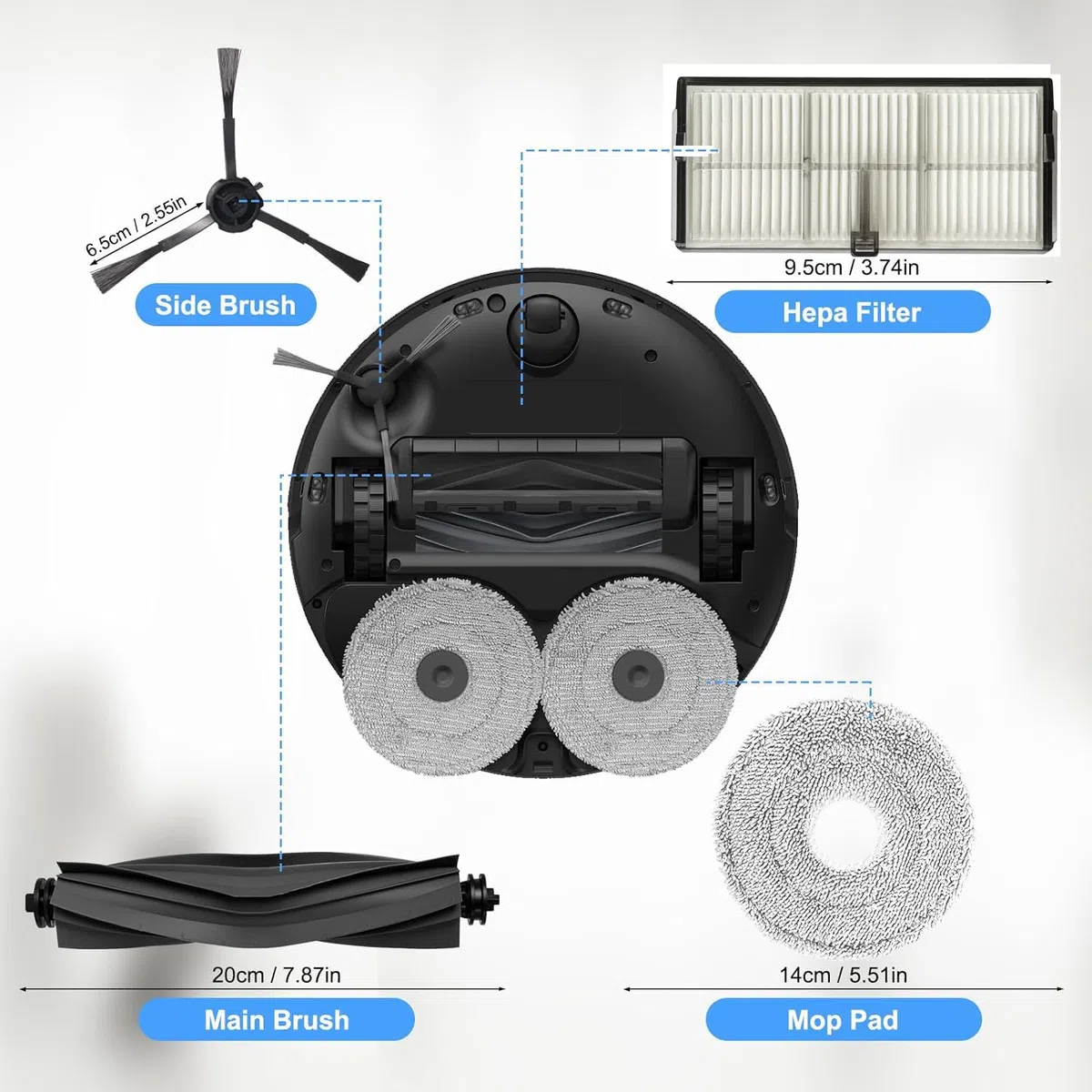 Accesorios para Dreame L10s Ultra Gen 2 L40 Ultra Ae, L10s Pro Ultra Heat Mova E30 Paños X6; Bolsas X4; Filtro X4; Cepillos Principales X2; Cepillos Laterales X4
