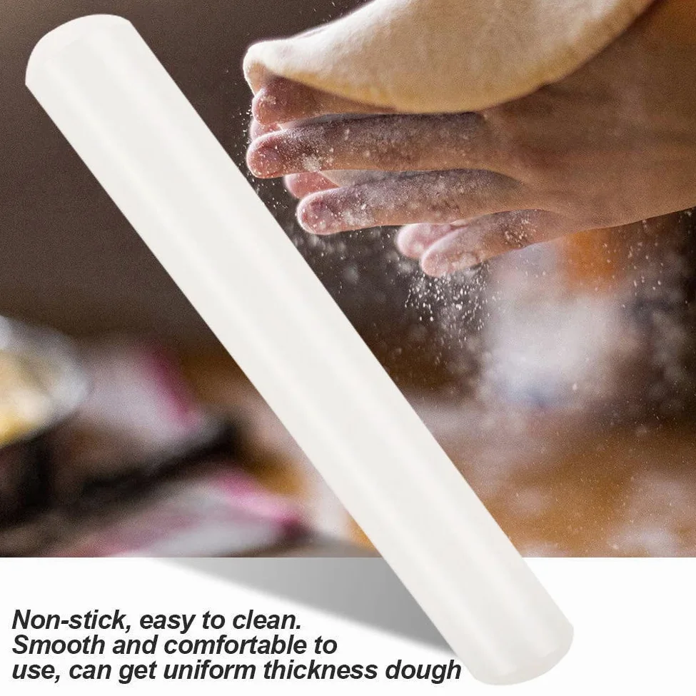 Rodillo grande de plástico PP blanco antiadherente de 40 cm para fondant, pasta, corteza, galletas y pastelería, rodillo de masa de pizza