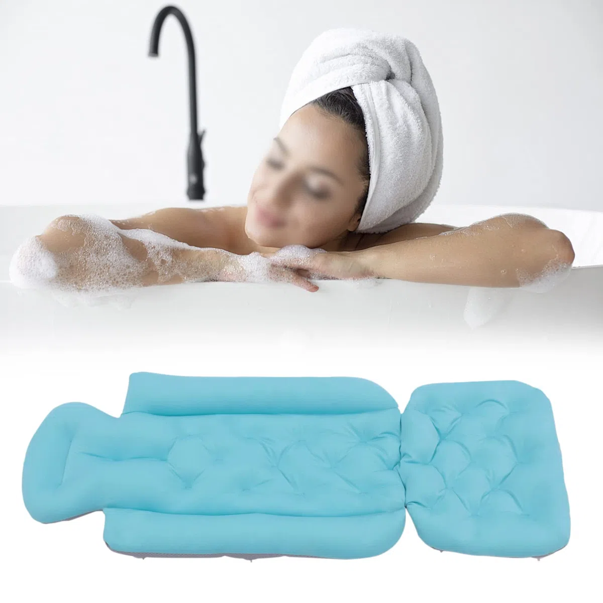 Cojín de baño de cuerpo entero, respaldo trasero, accesorios de baño transpirables, cojín de baño para bañera, puede cabeza, piernas y reposapiés, comodidad para el baño y relajación