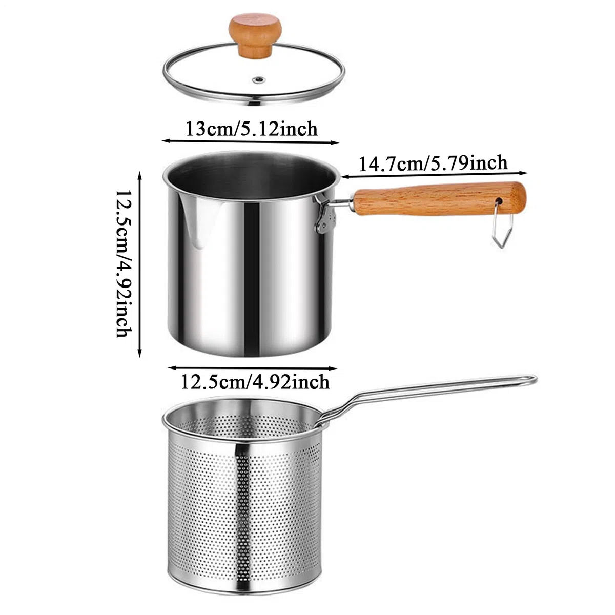 Olla Freidora Con Cesta Coladora | Freidora Acero Inoxidable Con Malla Y Tapa A Prueba De Polvo | Sartén Pequeña Multifuncional Para Grasa, Freír, Cocinar