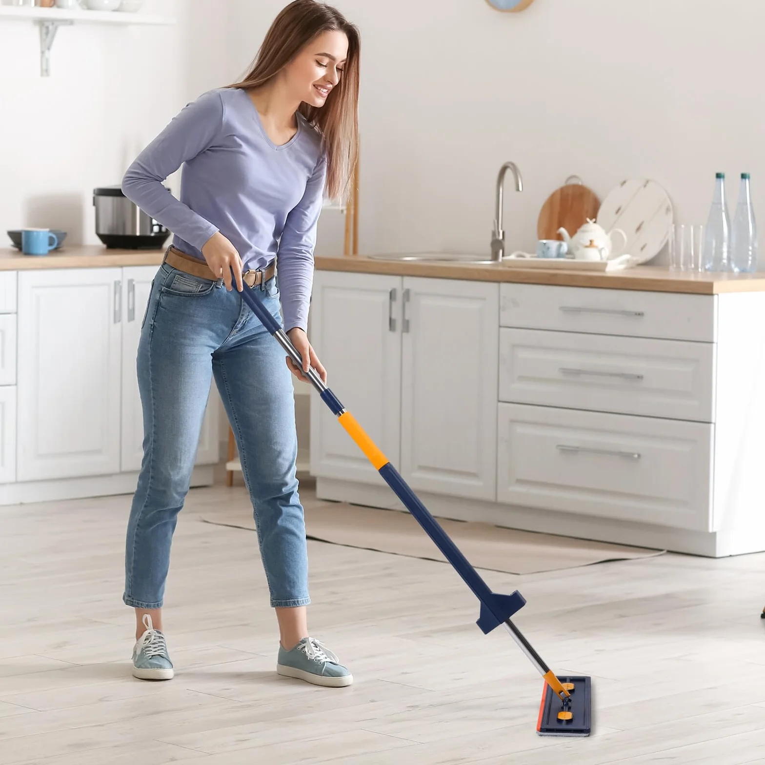 Genérico Mopa Plana Azul sin Lavado con Paños Fregona Multifuncional para Suelos Cabezal Grande y Absorbente para Limpieza Hogar