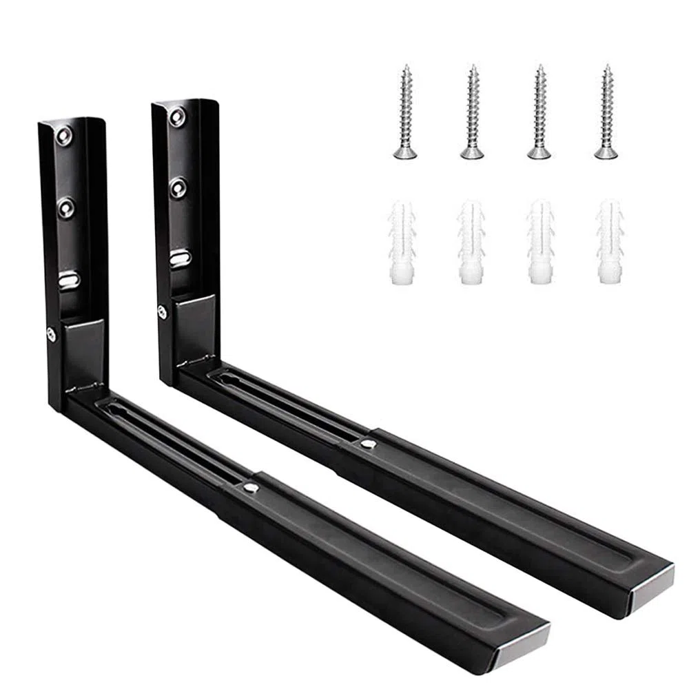 2 Piezas Soporte Microondas Negro,Hornos Plegable Soporte Pared,Montaje Pared Soporte Microondas,Con Tornillos Y Tubos De Expansión A Juego,Se Puede Utilizar En Hornos Microondas Y Hornos