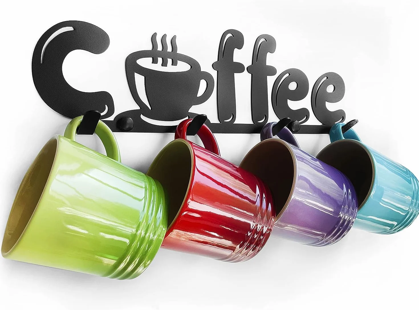 Soporte para Tazas de Café de Pared. Colgador Estante de Metal con Decoración de Cocina Coffee. (1, Negro)