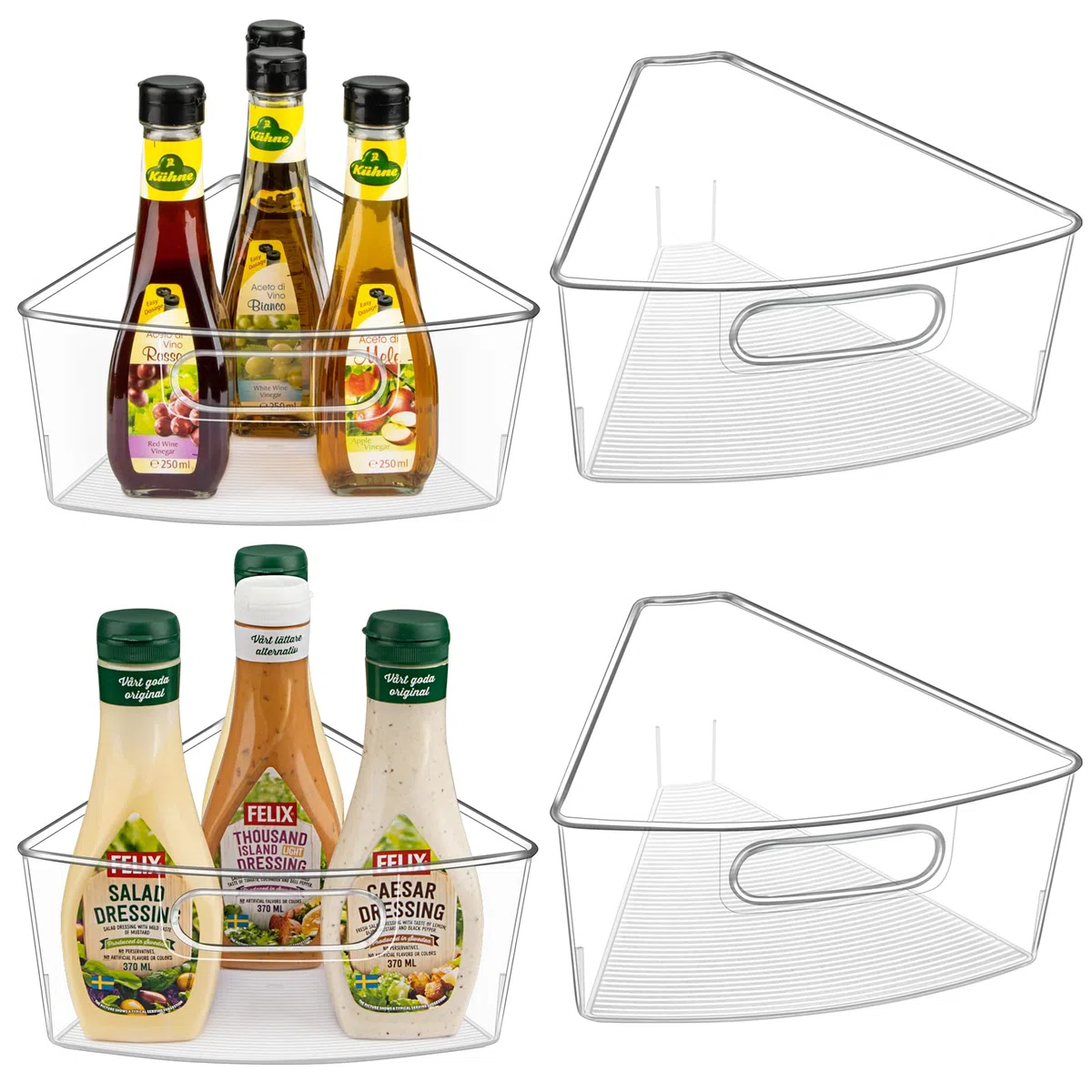 JEISSLIA Lazy Susan - Contenedores organizadores de gabinete, 10.2 x 9.4 x 4 Pulgadas, Almacenamiento de gabinete de Cocina de plástico Transparente, cuña de 1/8, Apto para Alimentos, sin BPA, con