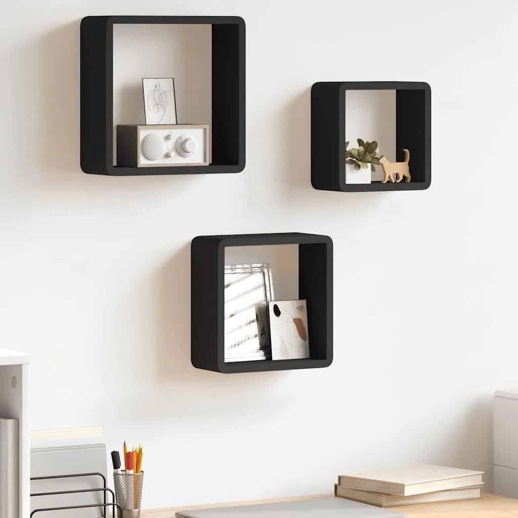 Juego de 3 estantes de pared flotantes de madera de densidad media para decoración y libros, estantes colgantes cuadrados con soporte invisible, 3 tamaños diferentes para salón y pasillo