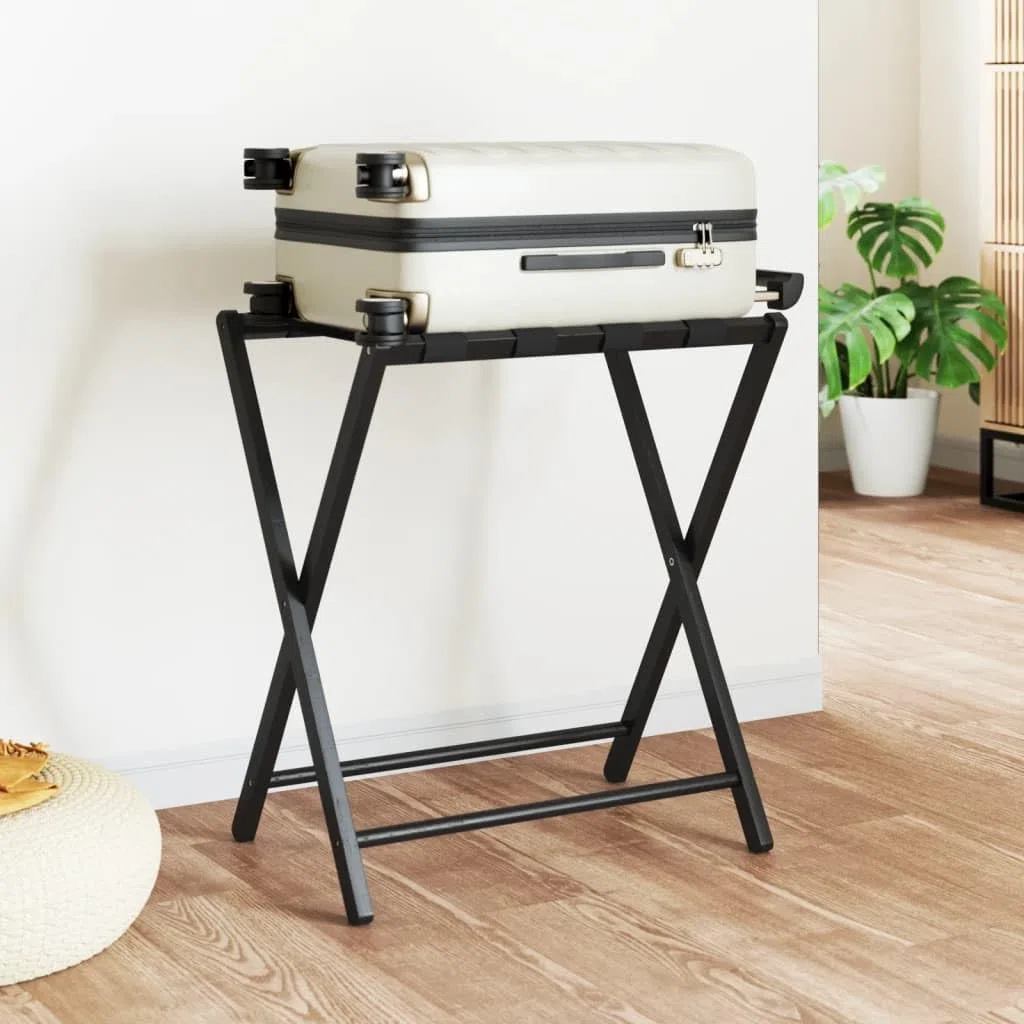 vidaXL Soporte para Maletas, Soporte de Zapatos, Portaequipajes Plegable, Soporte para Dormitorio Cuarto de Invitados, Bambú Negro 68,5x38x58 cm