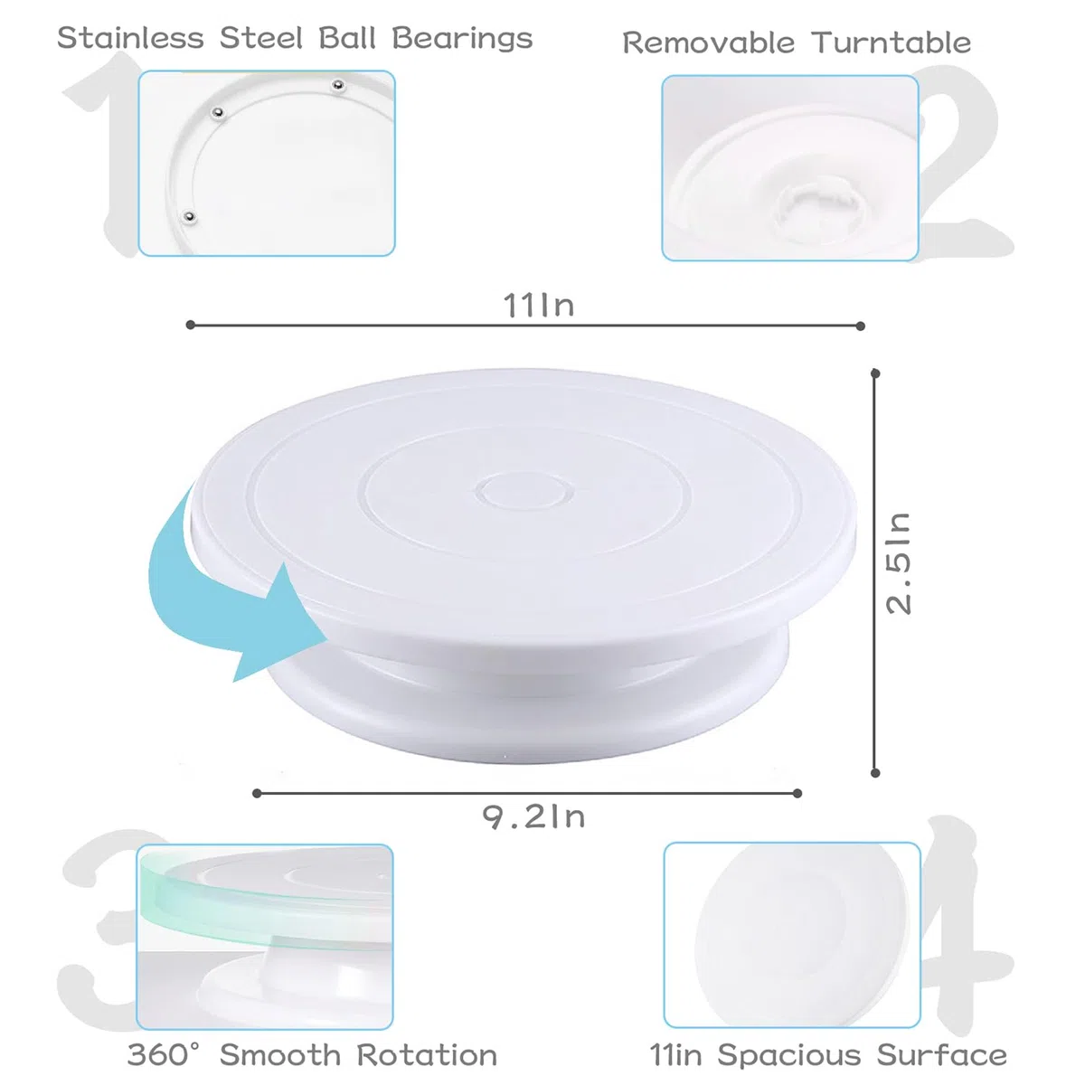 Bandeja giratoria para tartas, 120 piezas, juego de accesorios para tartas con soporte giratorio de 360°, 100 mangas pasteleras desechables con 12 boquillas, 3 espátulas para tartas, 2