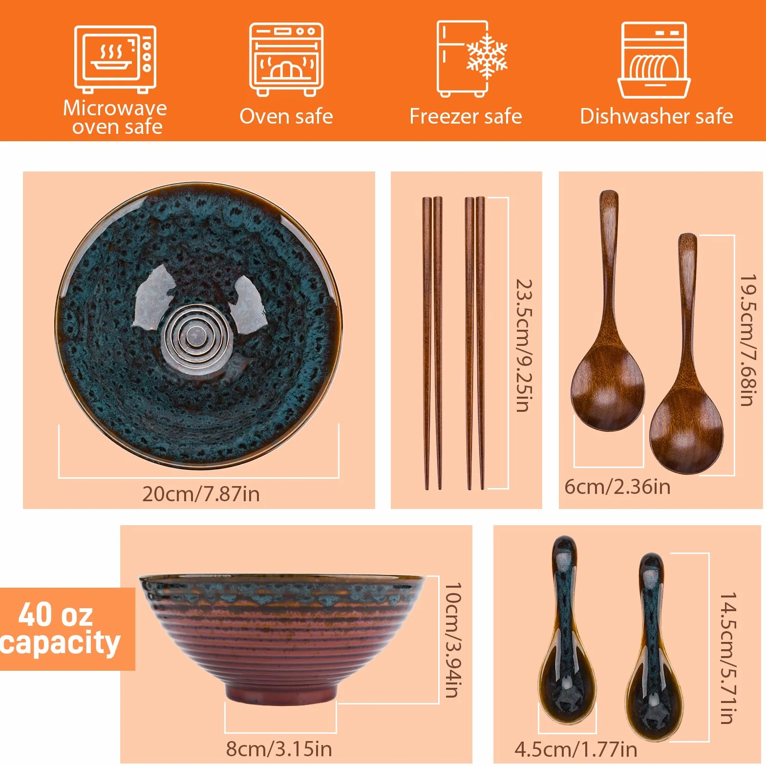 2 Juegos Tazón de Ramen Japonés,Juegode Cuencos de Ramen 1000ml,Ramen Bowl de Cerámica con Palillos y Cuchara, Tazones de Sopa de Fideos para Ensalada Frutas, Verduras, Fideos, Cereales, Sopa