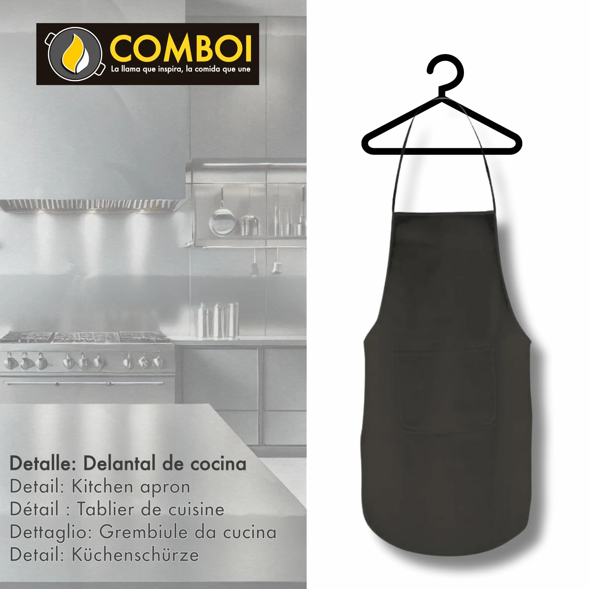 COMBOI Paellero gas butano, Kit Profesional, Quemador plano 35 cm, Paellera Pulida 46 cm, Regulador, Manguera, Soporte Patas, Nivel, Delantal, Libro Recetas Digital (Kit Paellero Pro 35 cm)