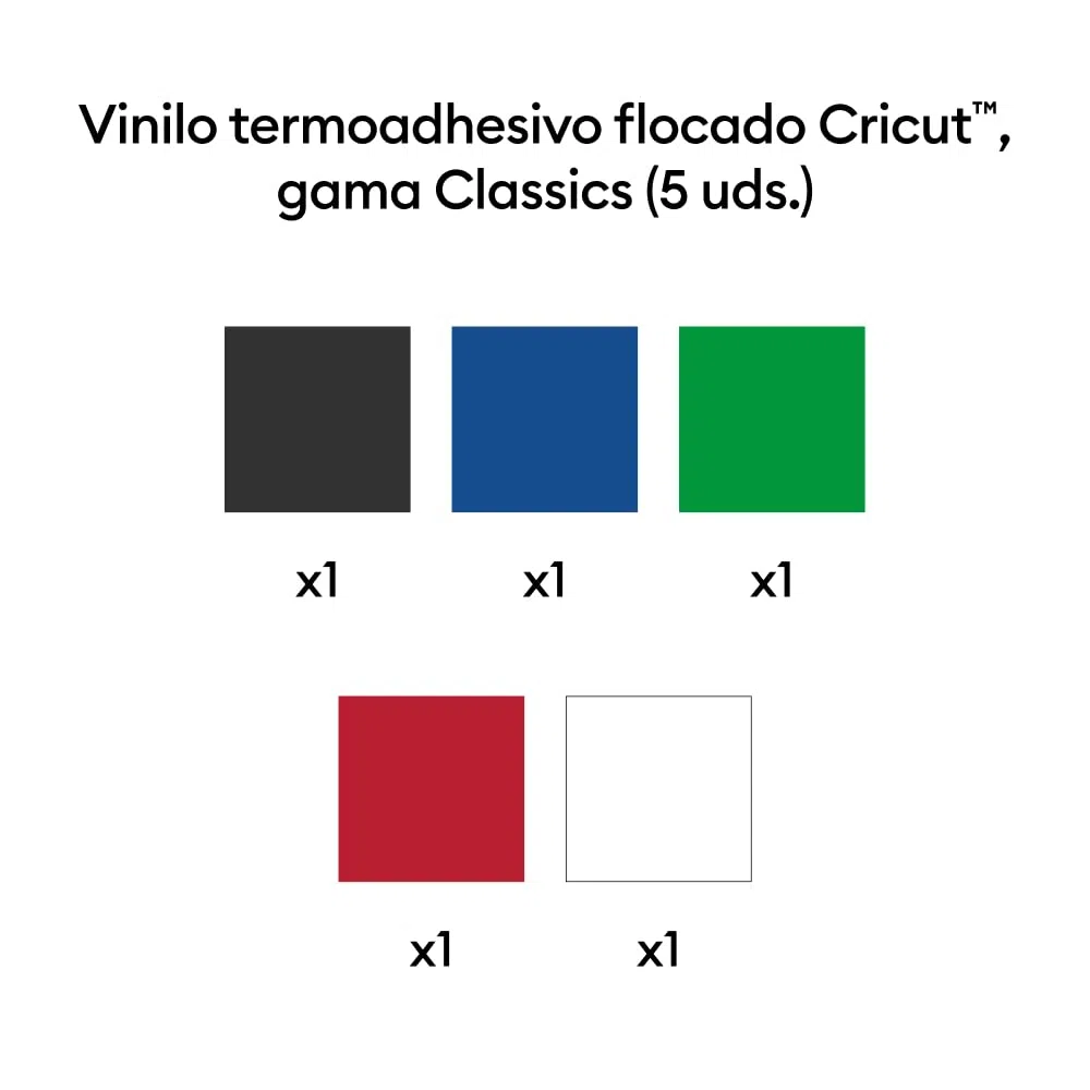 Cricut Vinilo termoadhesivo flocado, gama Classics, 30,5 cm x 30,5 cm (12 in x 12 in), 5 uds.