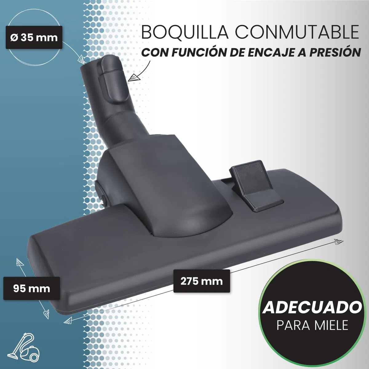 McFilter | Boquilla combinada adecuada para las aspiradoras Miele C1, C2, C3, S8000, S2, S3, S4, S5, S6 series, Complete, Compact, Classic, 35mm, función de enganche y aparcamiento conmutable