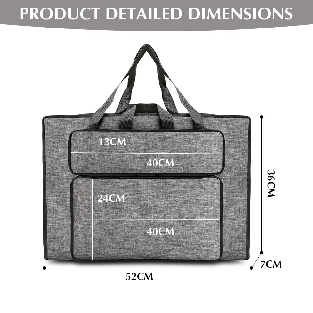 CEWROM Bolsa de dibujo A3 impermeable para dibujo y bocetos – Porfolio portátil para niños y artistas – Bolsa para dibujar, carpeta de artista, gris, 52 x 36 x 7 cm, Organizador de bolsillo