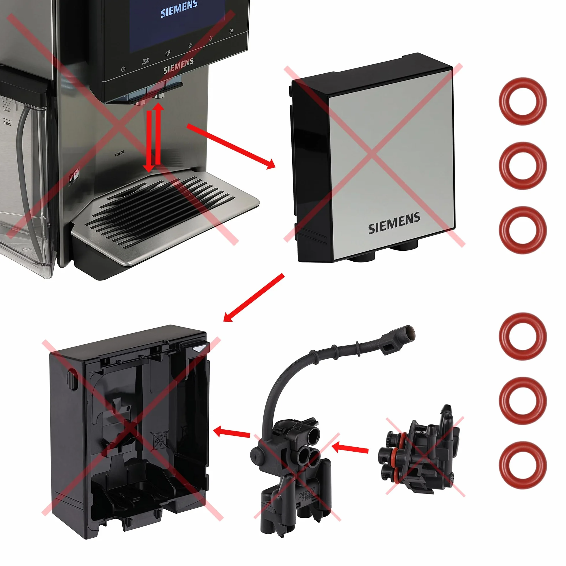 Snapworld-Kaffee Junta tórica kit de mantenimiento de manguera de repuesto + muelle protector contra torceduras compatible con Siemens & Bosch EQ.3 s100 s300 s500 VeroCup 100 300 así como EQ.9 s300