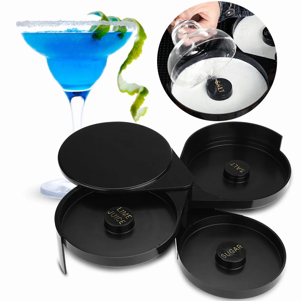 Escarchador de copas de 3 niveles, bandeja acrílica para sal, azúcar y lima, juego de escarchador de margaritas, caja compacta para escarchador de azúcar y sal,