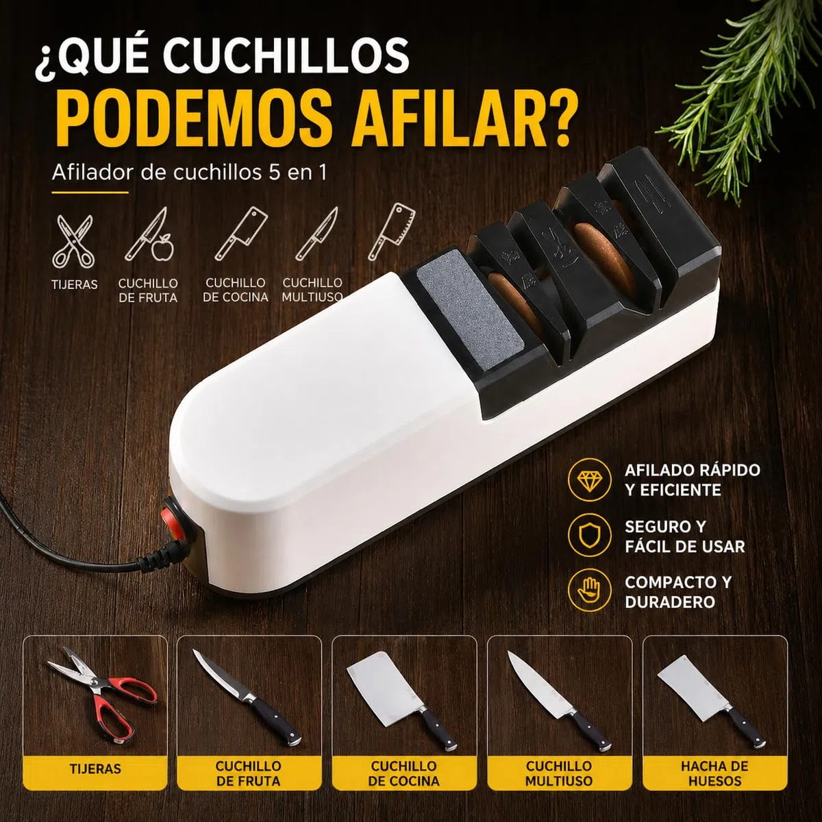 Afilador cuchillo eléctrico, siste-ma de afilado 5 en 1 con espalda recta, Afilador de cuchillos profesional para afilado grueso, reparación y afilado de cuchillos