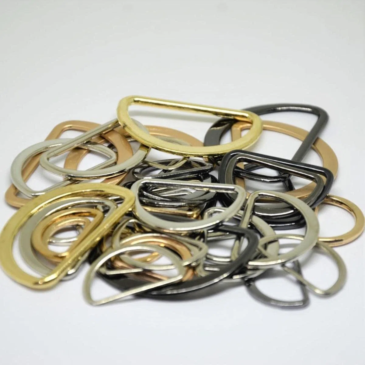 50 Uds, Hebilla de Metal de aleación, anillo en D plateado, negro y dorado, medio redondo para zapatos, bolsa, correa, bricolaje, 15/20/25/30/35/40/45 / 50MM-60MM, ORO