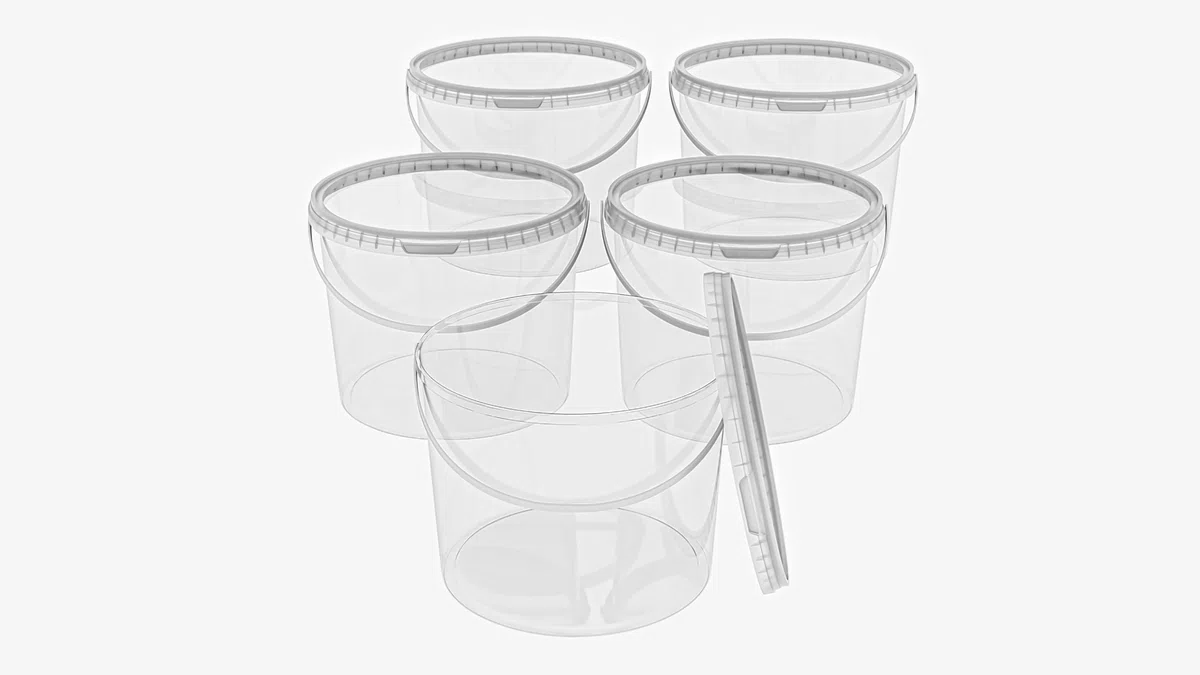 Juego de 5 cubos de 10 litros de plástico transparente con tapa, apilables, para leche, miel, liberación de alimentos, aptos para alimentos, para harina, agua