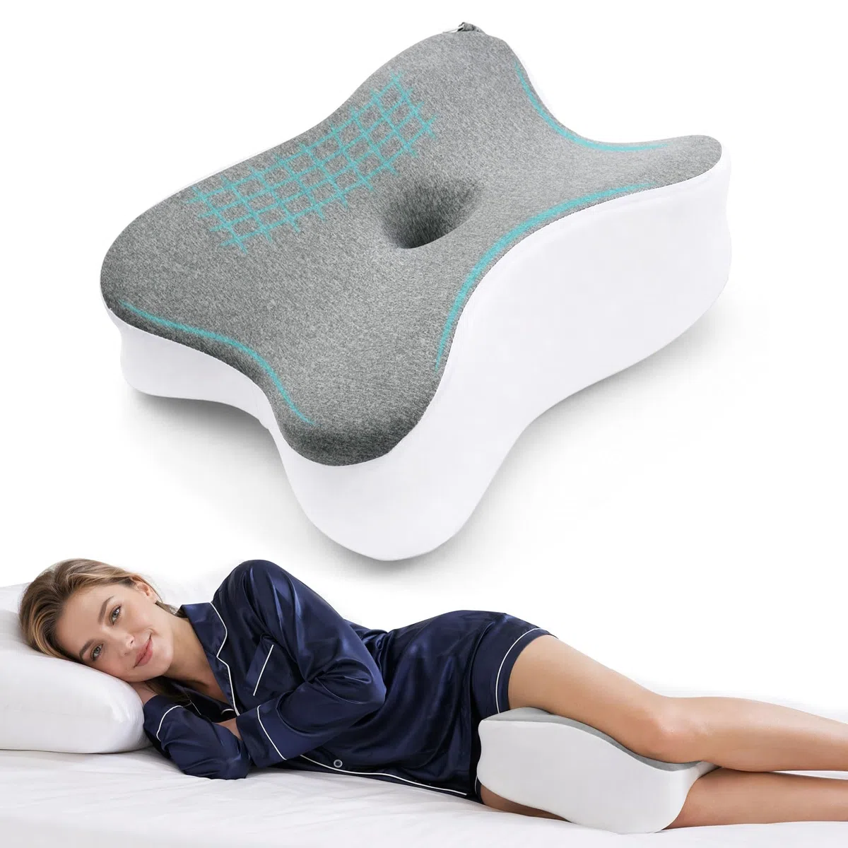 Almohada Piernas Dormir,Almohada para Dormir de Lado,Cojin piernas Dormir,Cojín de Rodilla,de Espuma Viscoelástica, para Piernas,Rodillas,Caderas,Espalda y Embarazo