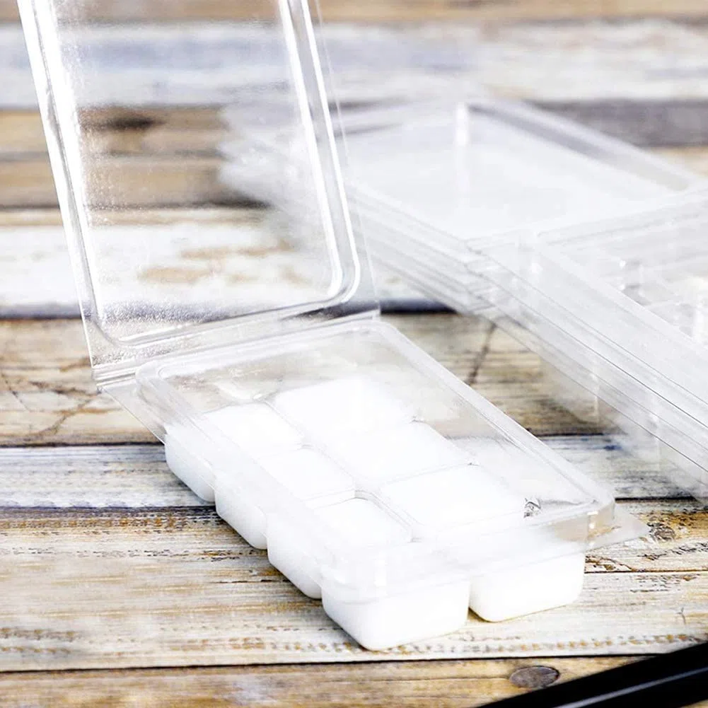 100 paquetes de moldes cuadrados para derretir , bandeja de plástico transparente de 6 cavidades para hacer velas y jabón