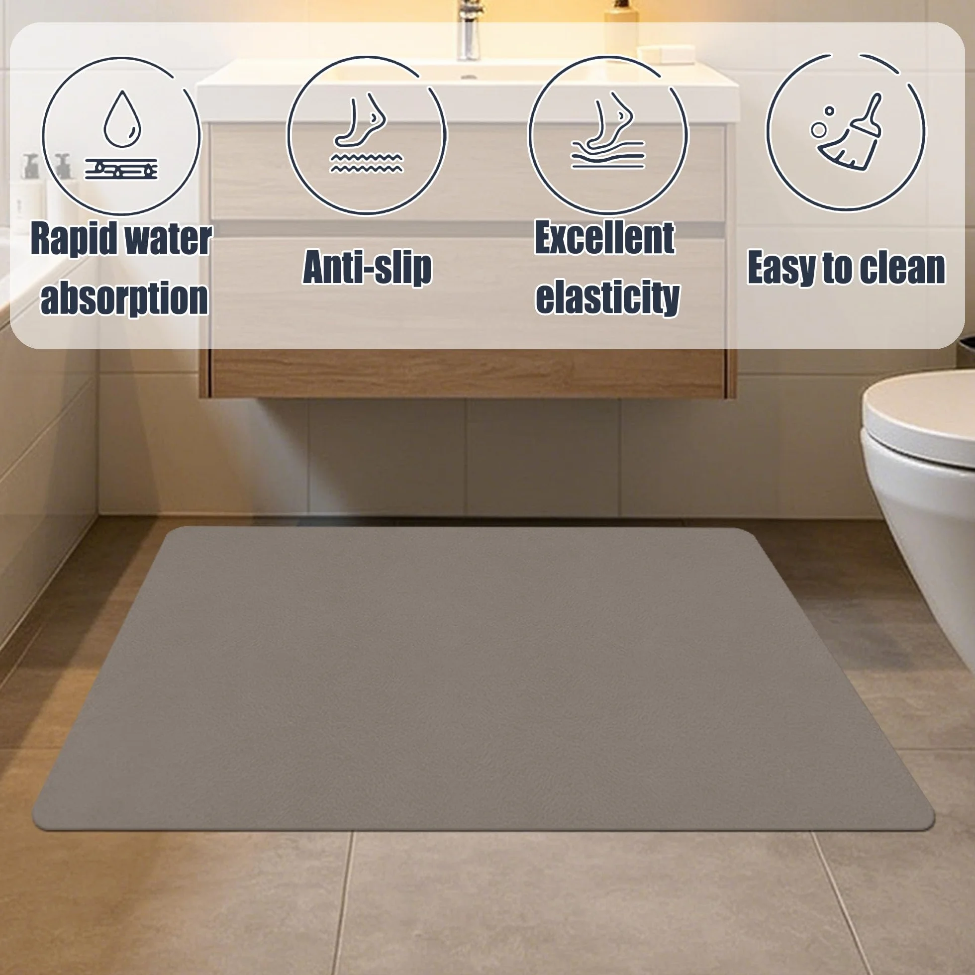 Alfombra Diatomita Baño 55 x 120 cm Rápido Secado Alfombrilla de Baño de Piedra de Diatomita Antideslizante y Antihumedad para Bañera, Ducha, Cuarto de y Cocina, marrón