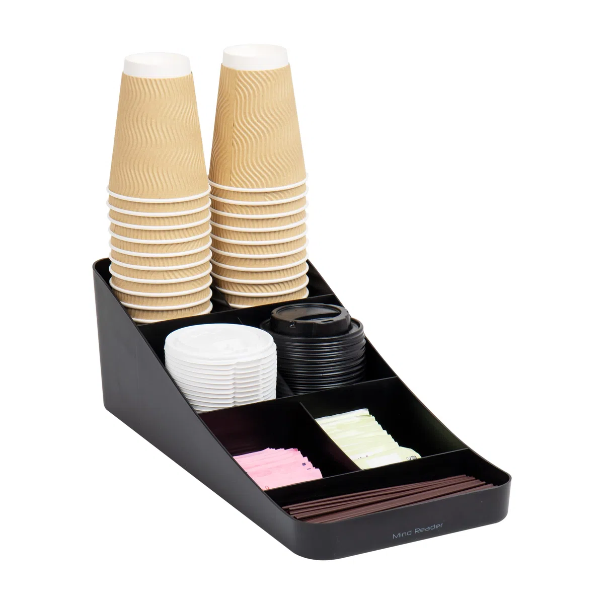Mind Reader COMP7-BLK Anchor Collection - Organizador de mesa de café y condimentos con 7 compartimentos, plástico, color negro