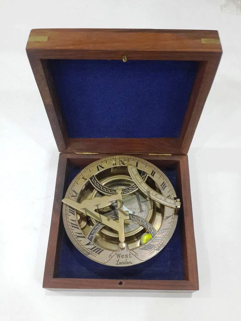 Reloj de Sol Antiguo brújula Estilo marítimo con Caja de Madera West London