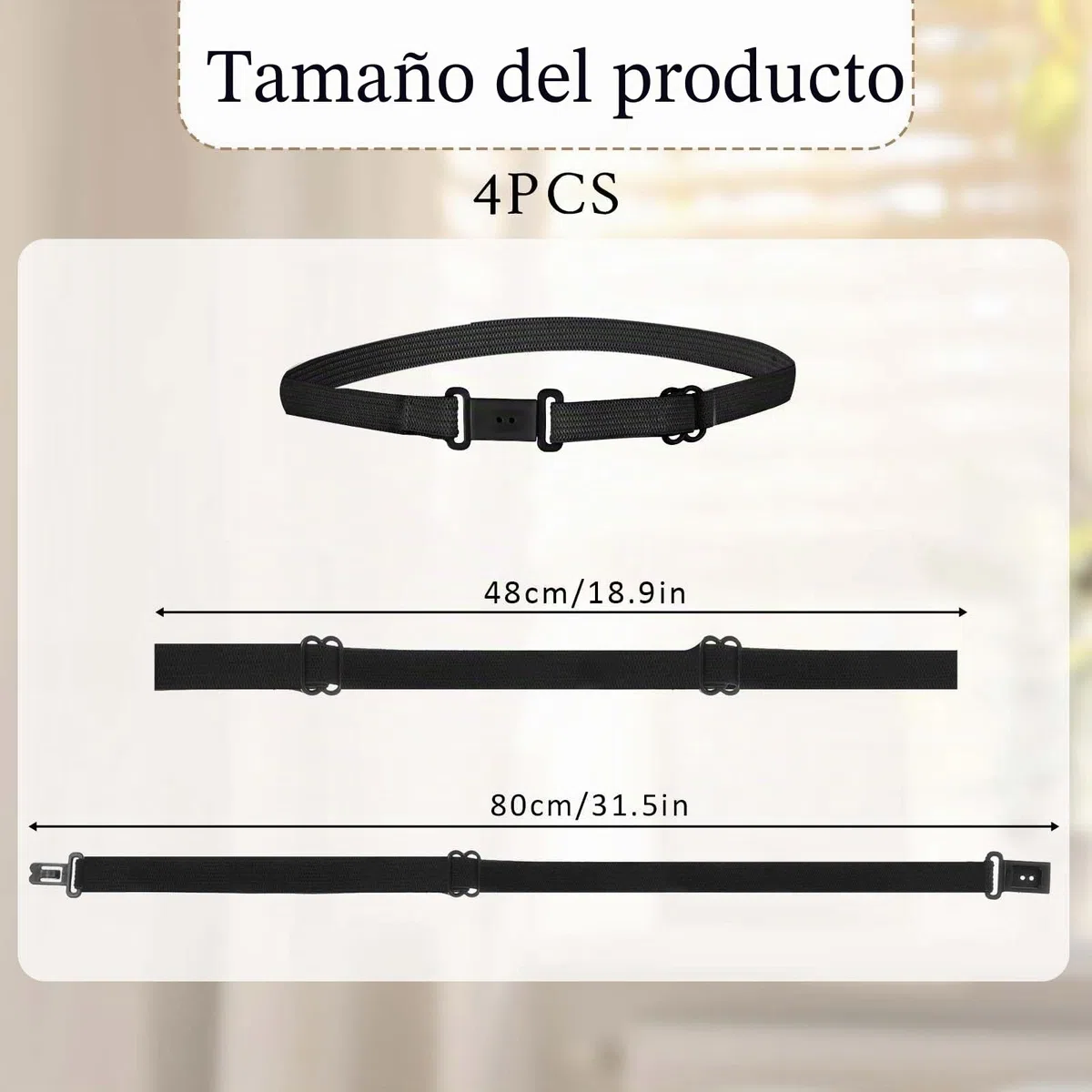 4 bandas elásticas ajustables para camisas, bandas para camisas de mujer, bandas de corte para camisas, Blanco/Negro, Talla única