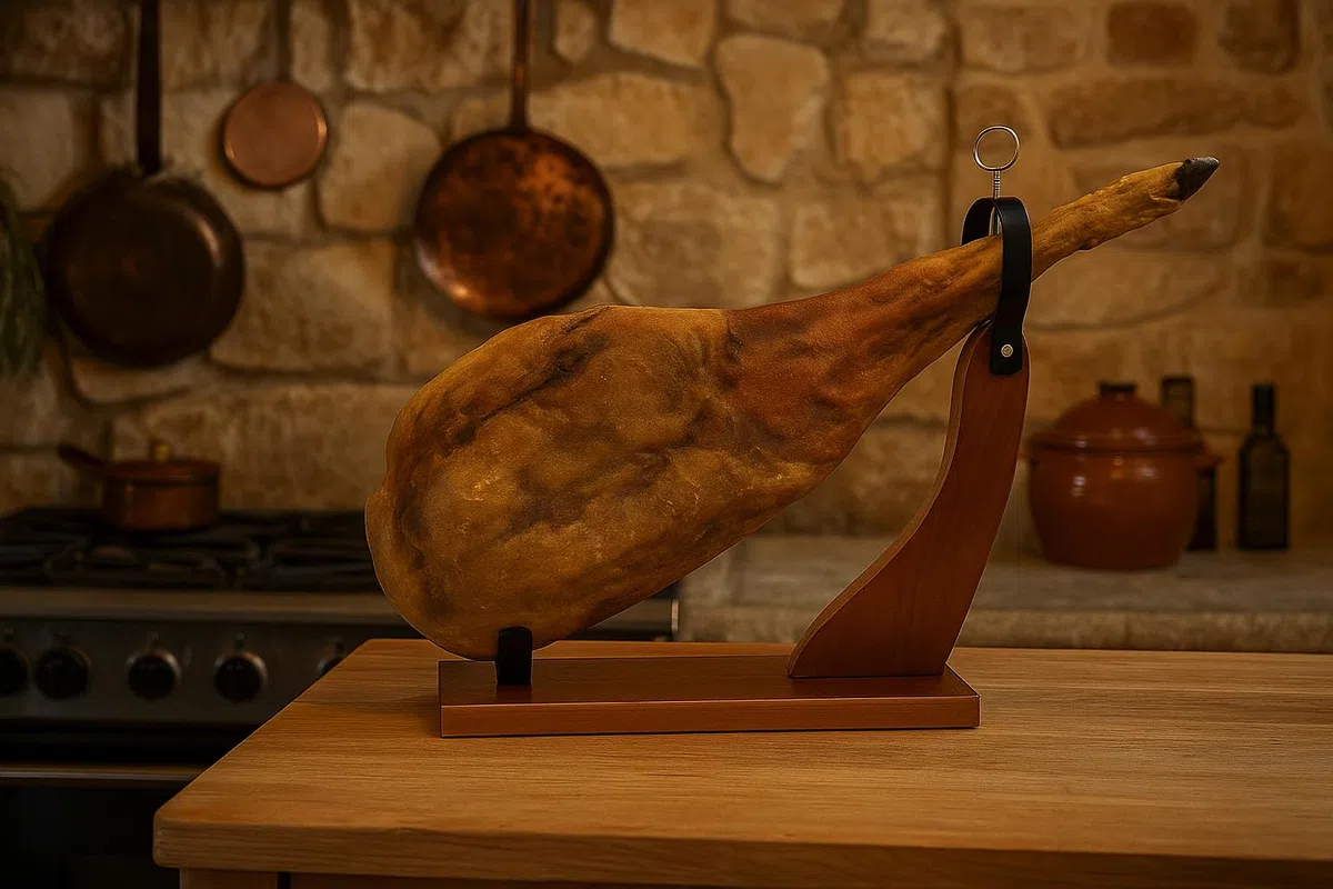FERRETERIA LEPANTO Jamonero HuelvaEco, Soporte jamonero para Jamones y Paletillas, Jamonera de Uso Domestico y Restaurantes (Set Negro)