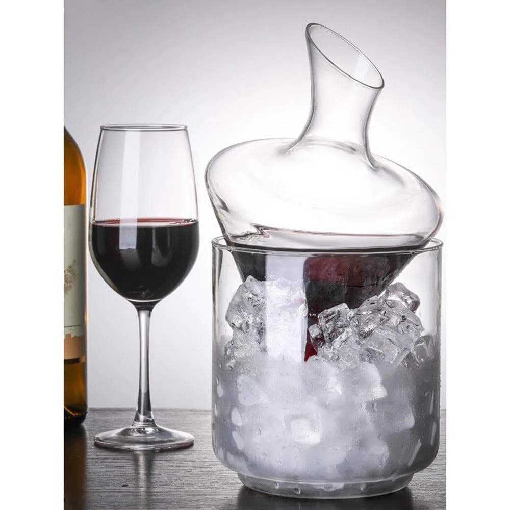 Decantador de Vino Jarra decantadora de vino frío 1000 ml con forma cono y aireador, compartimento for hielo. Ideal for tinto