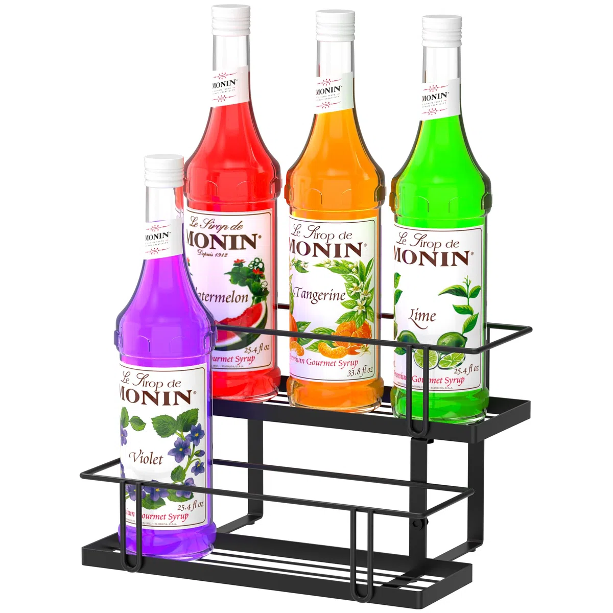 Organizador de jarabe de café con capacidad para 6 botellas, estante de jarabe de café de 2 niveles para cocina, cafetería, estante de vino de metal para encimera, bar y familia