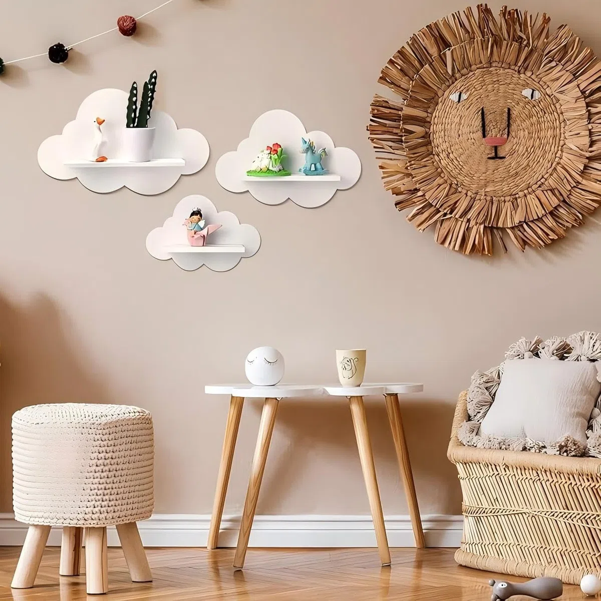 Juego de estantes flotantes blancos para decoración de cuarto de bebé, estante de pared flotante para dormitorio