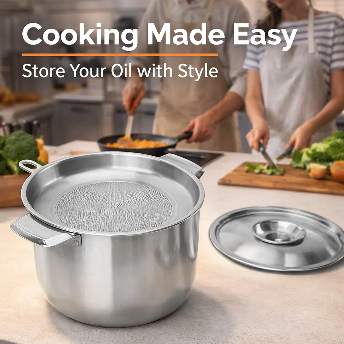 Depósito para Aceite de Cocina, Acero Inoxidable 2.8L con Filtro - Almacenaje Seguro y Filtrado Efectivo, Ideal para Cocina Doméstica
