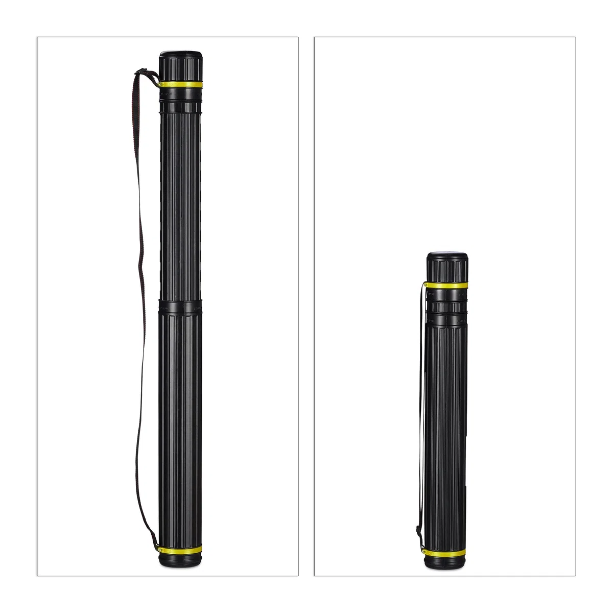 Relaxdays Tubo Portaplanos Extensible hasta A0, Portaláminas, para Planos y Pósteres, 64-107cm, Plástico, Negro/Amarillo