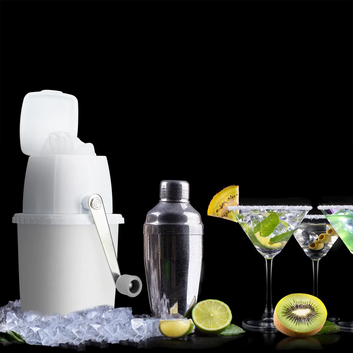 Relaxdays Picadora Hielo Uso Manual, Granizadora con Manivela, Picahielos para Granizados, Coctelería, Bar, Blanco/Gris