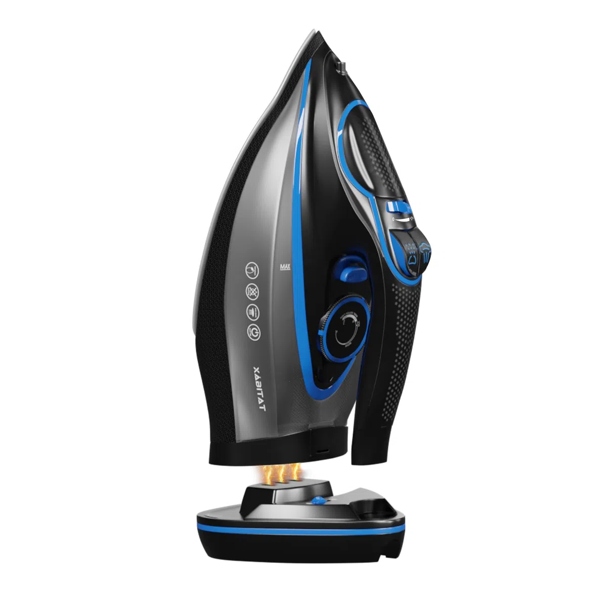 Xabitat - Plancha inalámbrica de lujo | Plancha de vapor de 1500 W, antigoteo, tecnología de protección térmica, suela de cerámica antiadherente, cable 2 en 1, inalámbrico (negro + azul)