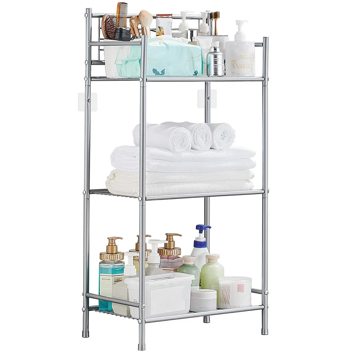 Estanteria de Baño 3 Baldas Organizador Cocina Estantes Metal Estantería de Almacenaje Estantería Cocina Estantería Metálica Toallero de Pie para Baño, Cocina, Oficina Gris