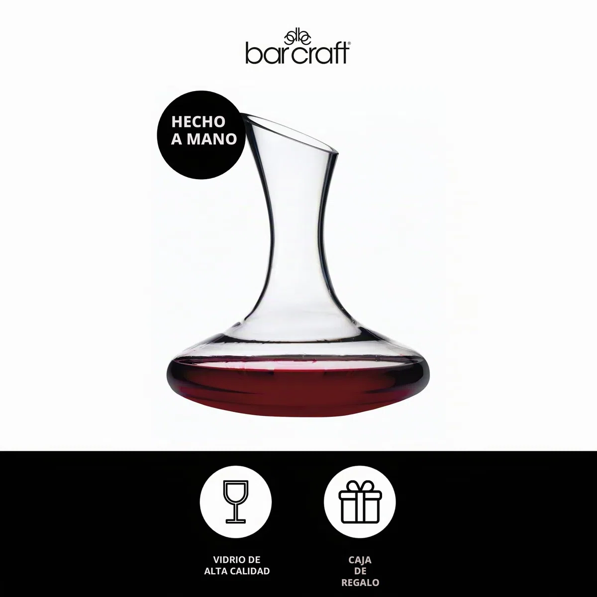 BarCraft Juego Decantador de Vino Luxury en Caja de Regalo, Hecha de Cristal, Transparente, 1.5 litros