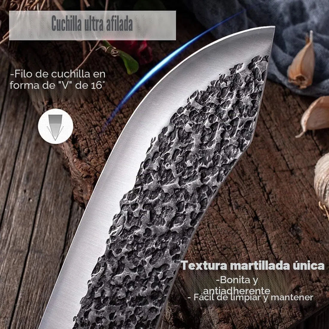 Jason 30cm Cuchillo profesional de cocina para carne, Cuchillo de Damasco afilado para barbacoa, parrilla, Camping Actividades al aire libre