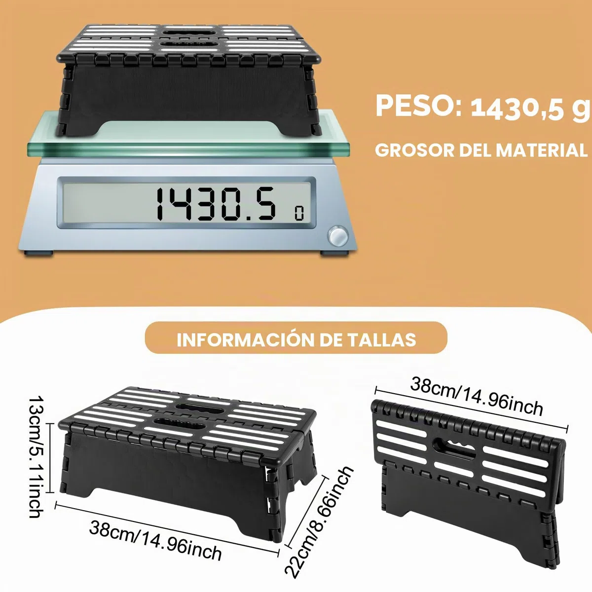 Taburete Plegable Antideslizante Pequeño de Sola Etapa Compacto Portátil Ligero de Rendimiento